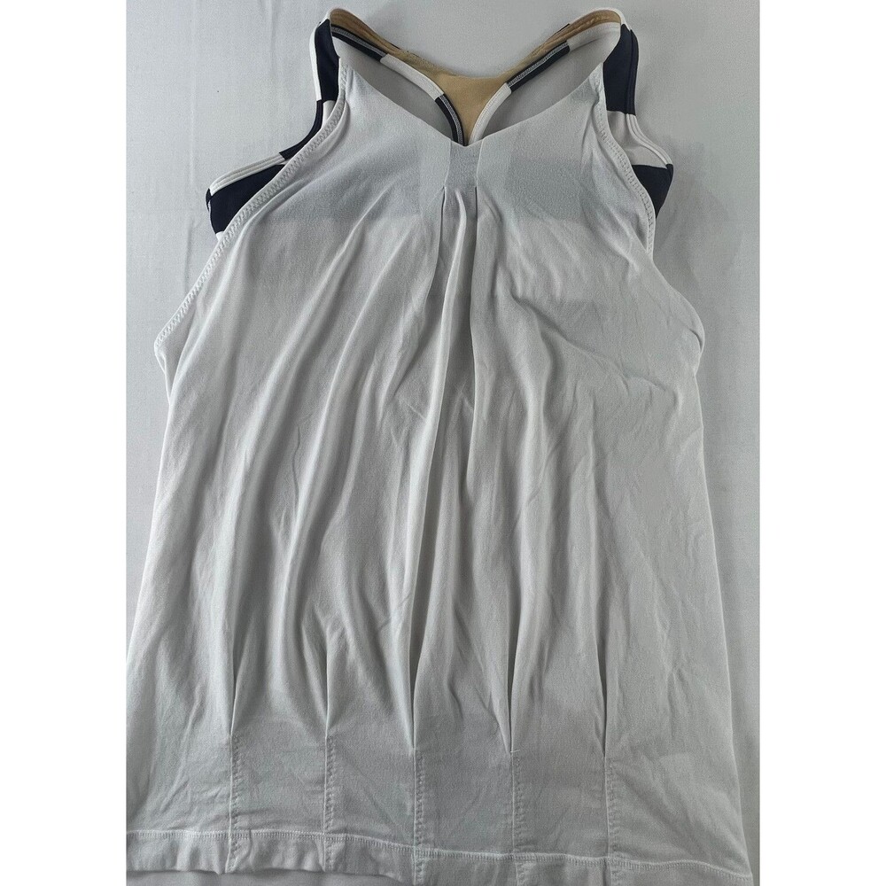 Lululemon Womens White & Navy Knotted Back Athletic Built in Bra Tank Top Size 8